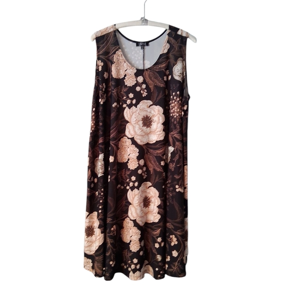 LBisse Floral Sleeveless Dress - Brown and Cream Size 3X Pullover - Picture 1 of 6